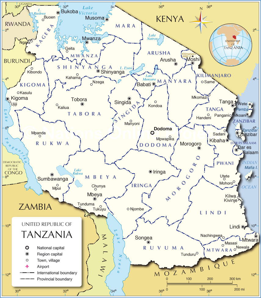 Administrativní mapa Tanzanie Administrativní mapa Tanzanie